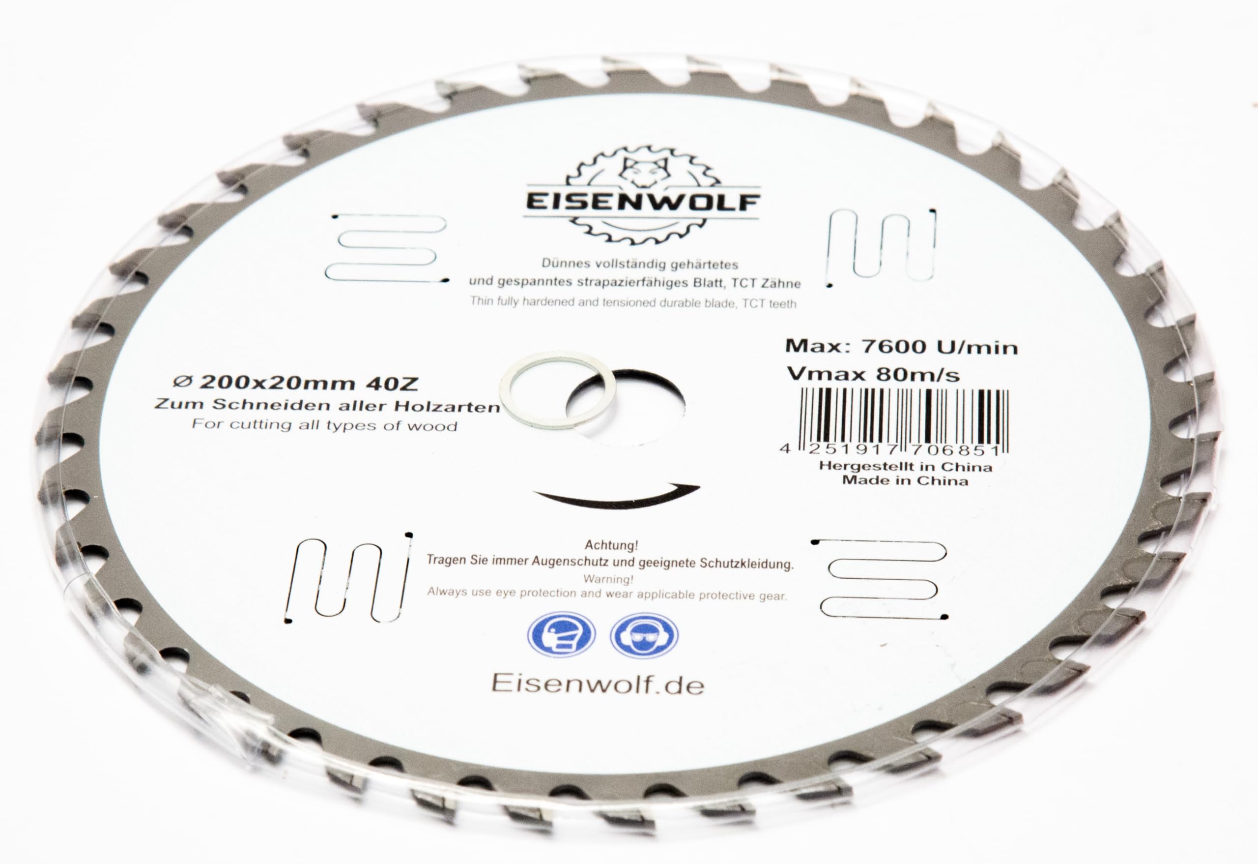 Eisenwolf 200 x 20 mm completamente temprata e tesa, durevole e resistente, lama per sega circolare per legno con 40 denti TCT inclinati e tagli laser per ridurre il rumore