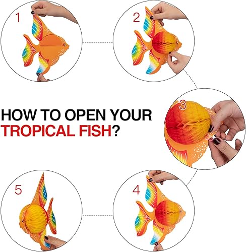 Miniatura 6 de 90shine 12 piezas de suministros de decoración de fiesta de peces tropicales, bajo el marsirenaLuauhawaianocentro de mesa de cumpleaños para niños