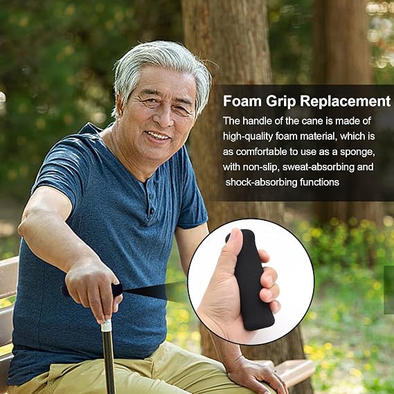 4 Pieces Replacement Hand Stick Replacement for Scrolling Canes Hand Grip for Seniors Black Foam Grip Replacement for Offset Canes