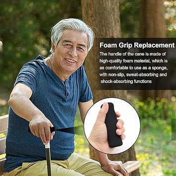 4 Pieces Replacement Hand Stick Replacement for Scrolling Canes Hand Grip for Seniors Black Foam Grip Replacement for Offset Canes