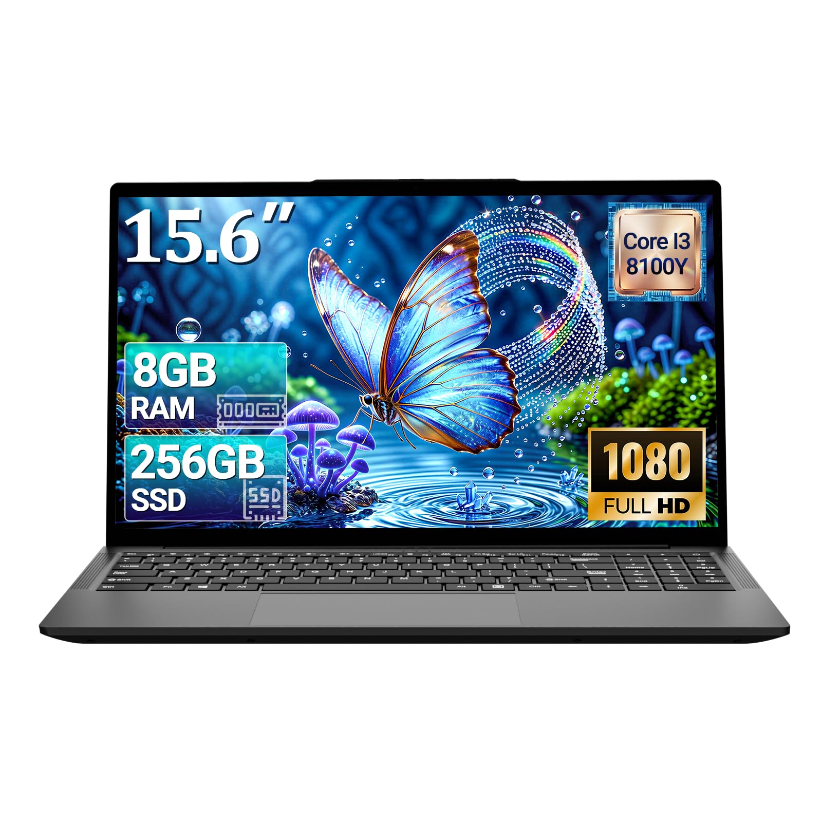 15,6" Ordenador Portátil, Procesador Core hasta 3,4 GHz,8GB RAM 256GB SSD | PC Portatil FHD 1920x1080 Pantalla, WiFi 5, Type-C, USB 3.0, Mini HDMI, Para trabajo y estudio Laptop