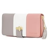 RFID Wallets for Women with Multiple Card Slots and Cellphone Compartment&comma; Womens Wallet &lpar;pink&sol;white&sol;grey&rpar;