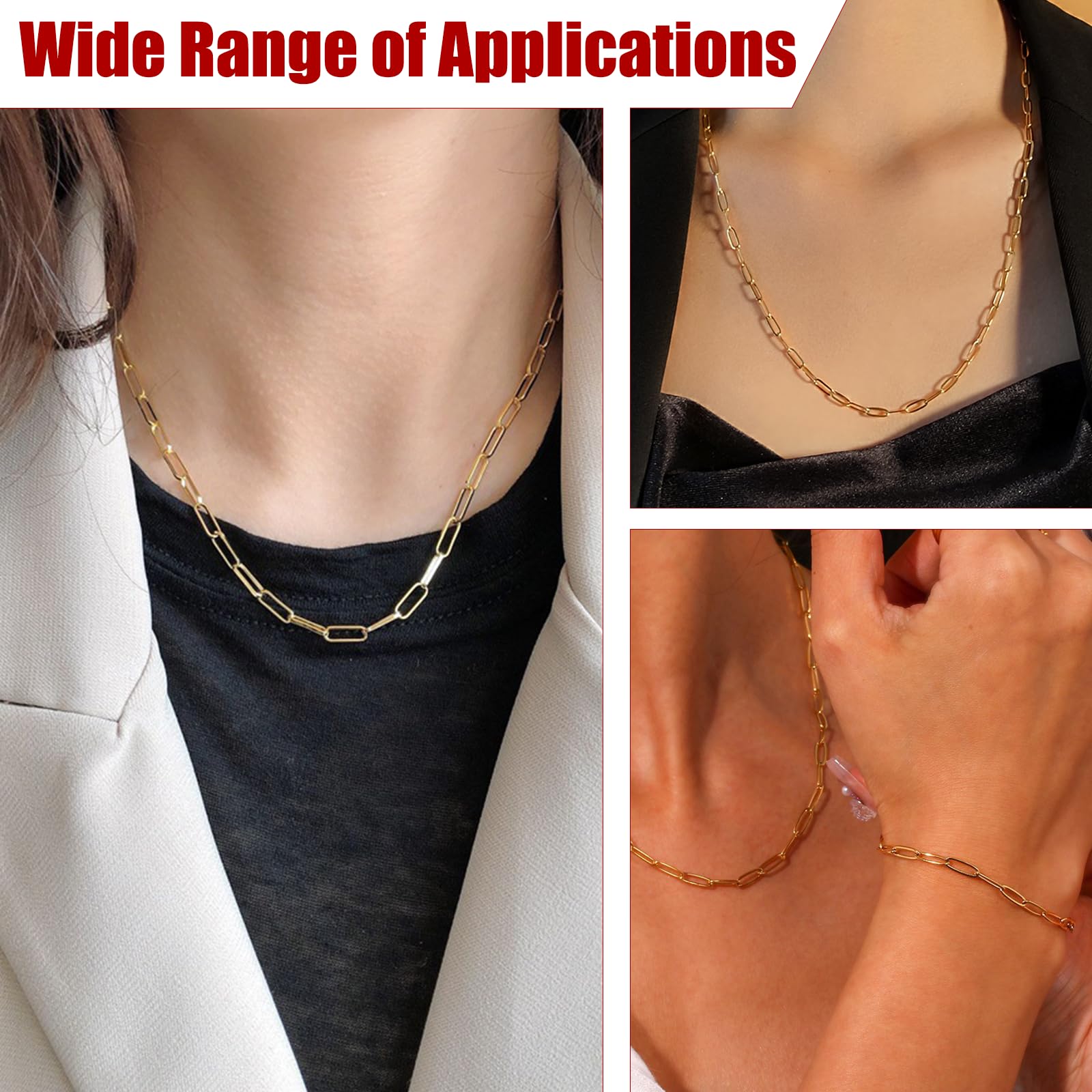 Collana con Catena a Maglie Ovali Spesse in Acciaio Inossidabile Placcato Oro 18K con Chiusura a T, Personalizzabile, per Donna