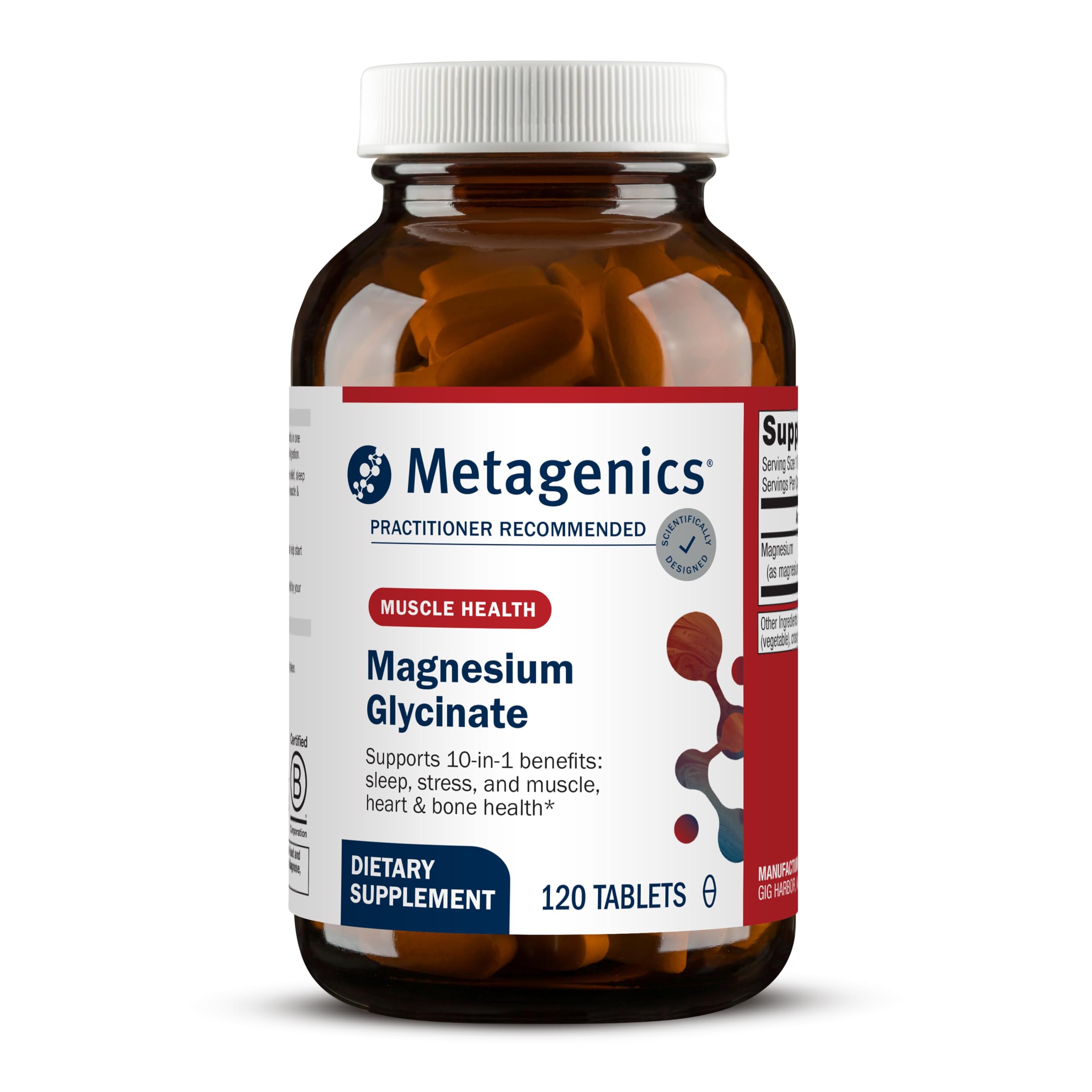 Metagenics Mag Glycinate - Highly Absorbable Magnesium Glycinate 100mg Supplement for Muscle Relaxation Support and Nervous System Health - 120 Count