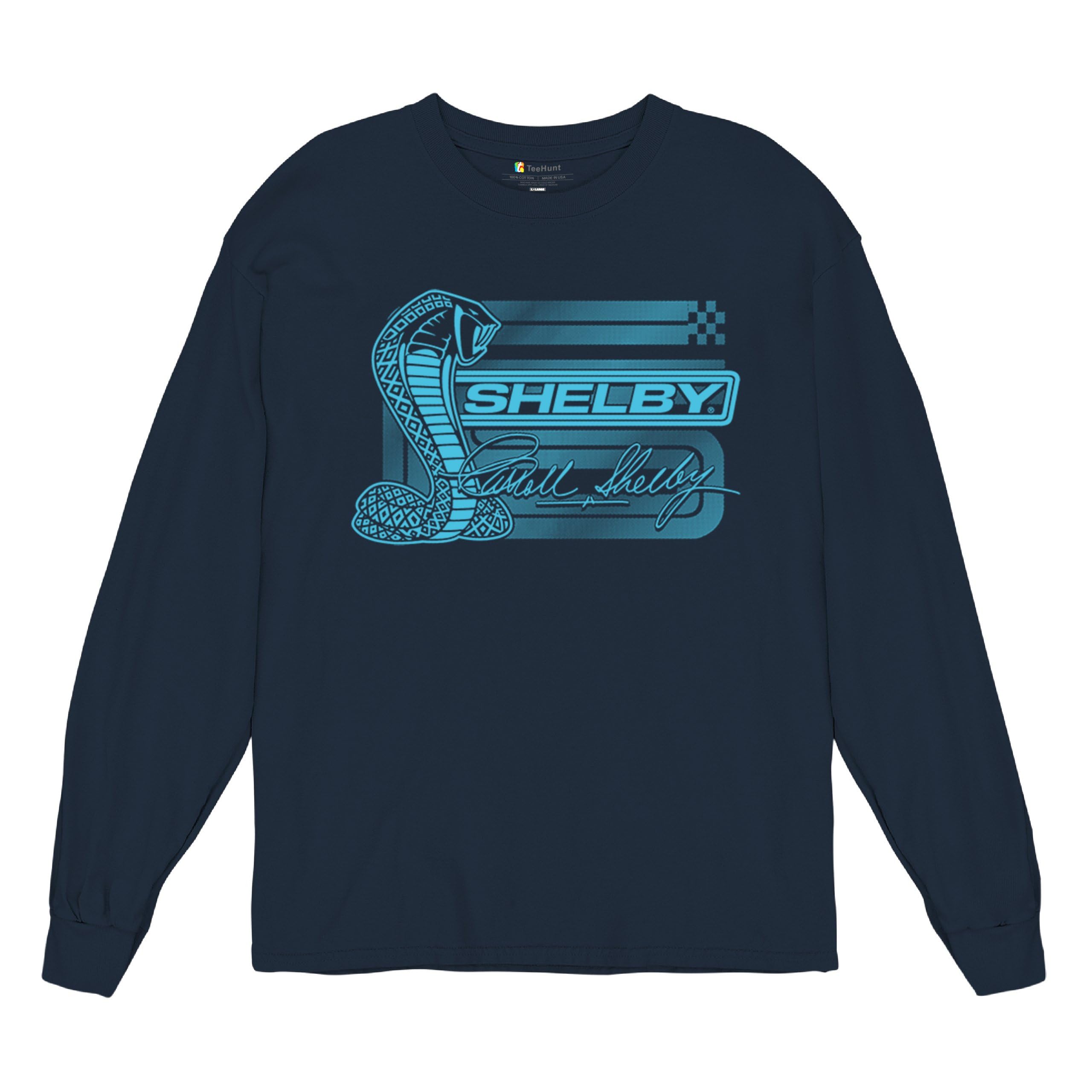 Aqua Shelby Cobra Logo Long Sleeve T-Shirt American Muscle Car Legendary Mustang GT500 Performance Powered by Ford