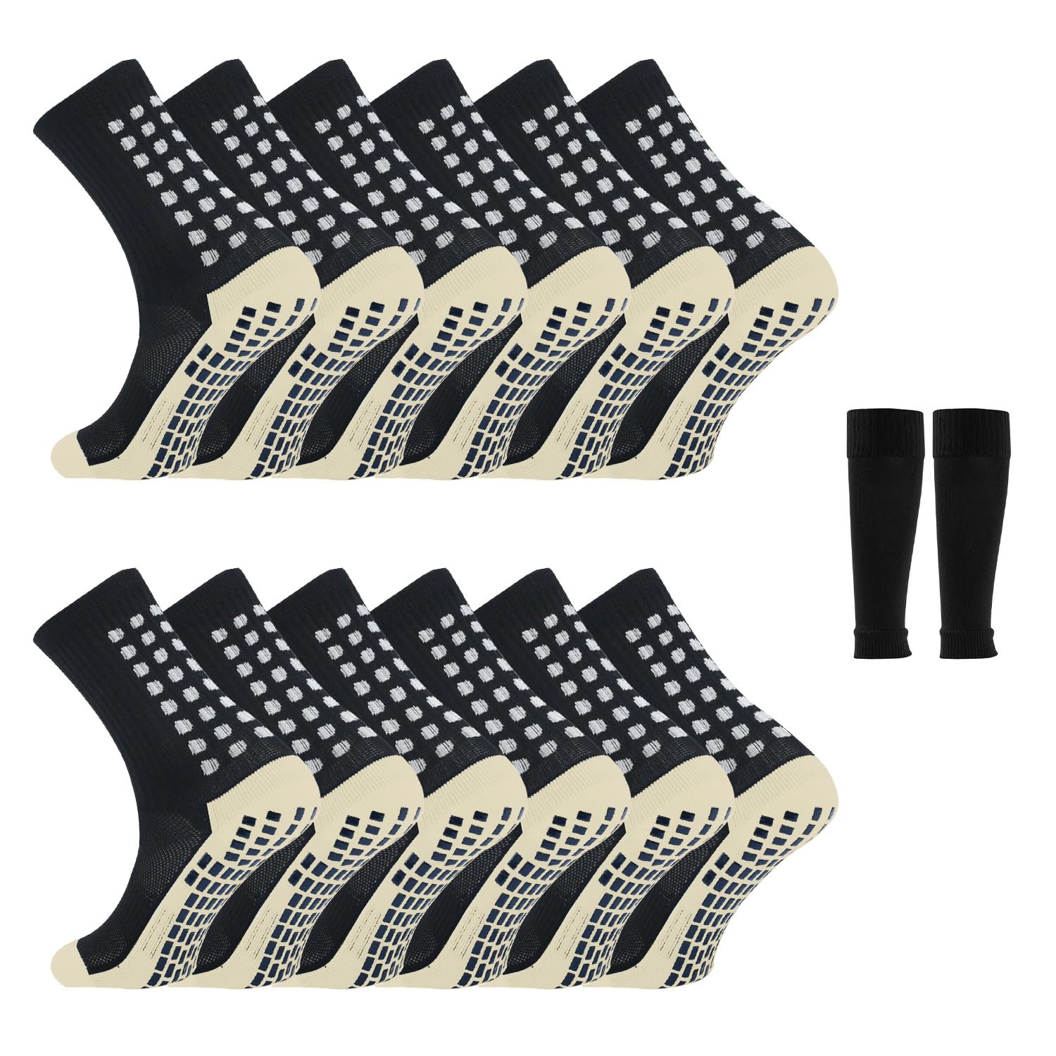 HomeChi Non-Slip Football Socks, 6 Pairs Grip Sports Training Leagues with 2 Leg Cuffs, Elastic Comfortable Running Socks for Men Women Black