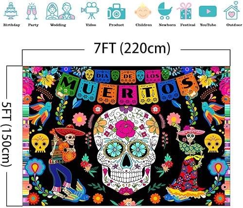 Miniatura 5 de Avezano Telón de fondo del Día de los Muertos Mexicano Día de los Muertos Fiesta Calavera de Azúcar Suministros de Decoración para Fiesta de