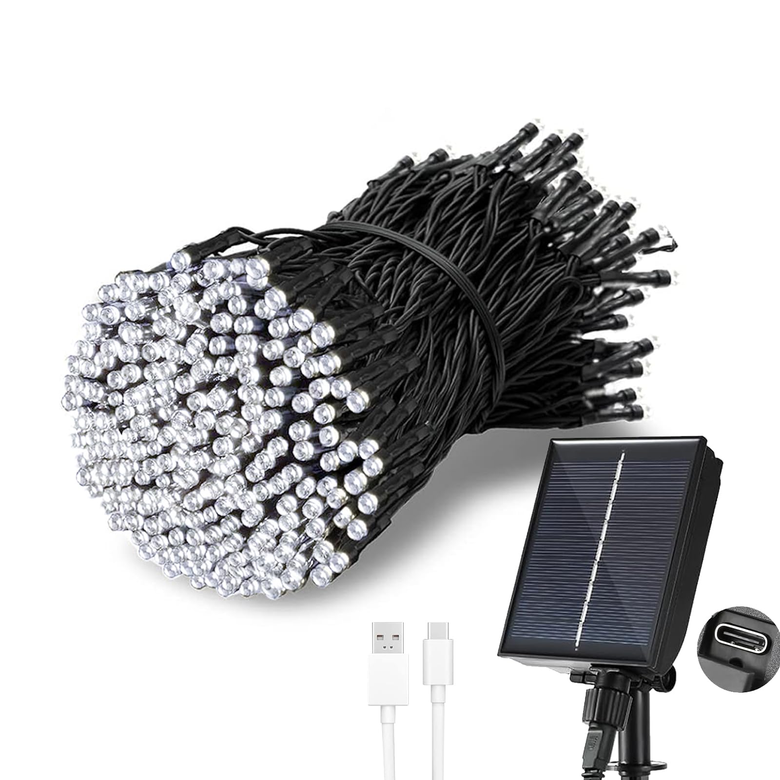 Tacobey Solar Lichterkette Außen Weiß - 20M 200 LED USB/Solarbetrieben Lichterkette Aussen, Wetterfest, 8 Modi, Solarlichterkette für Outdoor Terrasse Garten Balkon Deko