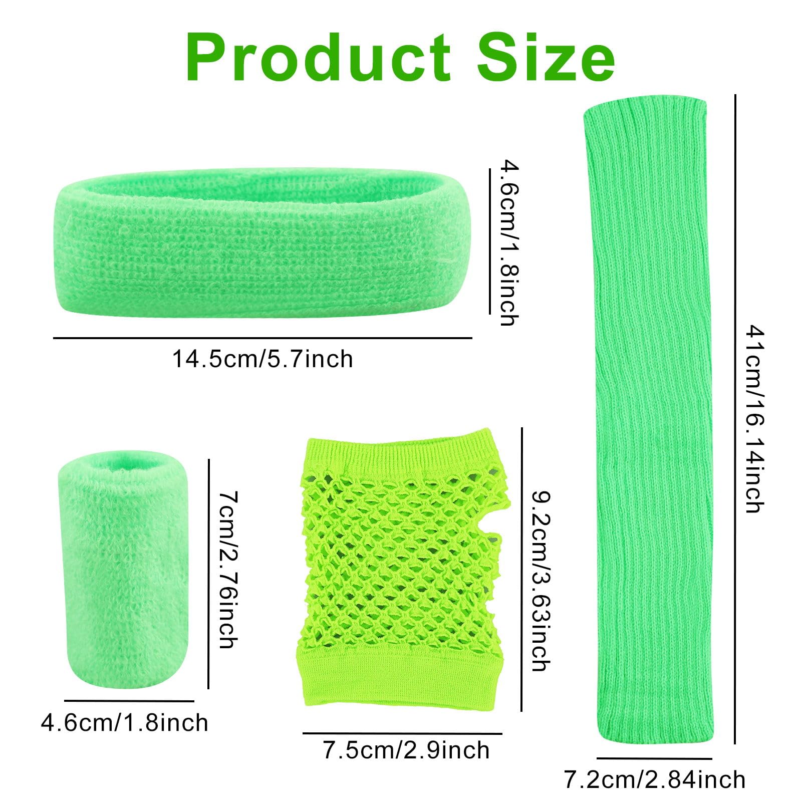 RESTALLADNWEST Leg Warmers Fishnet Gloves Headband Wristbands Neon Set, 80s Women Fancy Dress Costume Accessories - Image 2