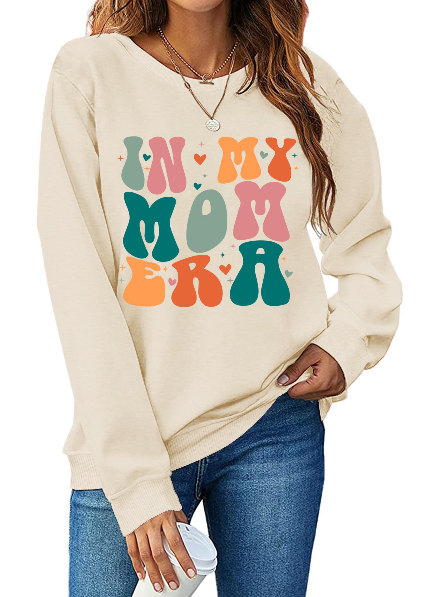 In My Mom Era Sweatshirt Women Mama Sweatshirt Mom Life Pullover Tops Casual Long Sleeve Blouse