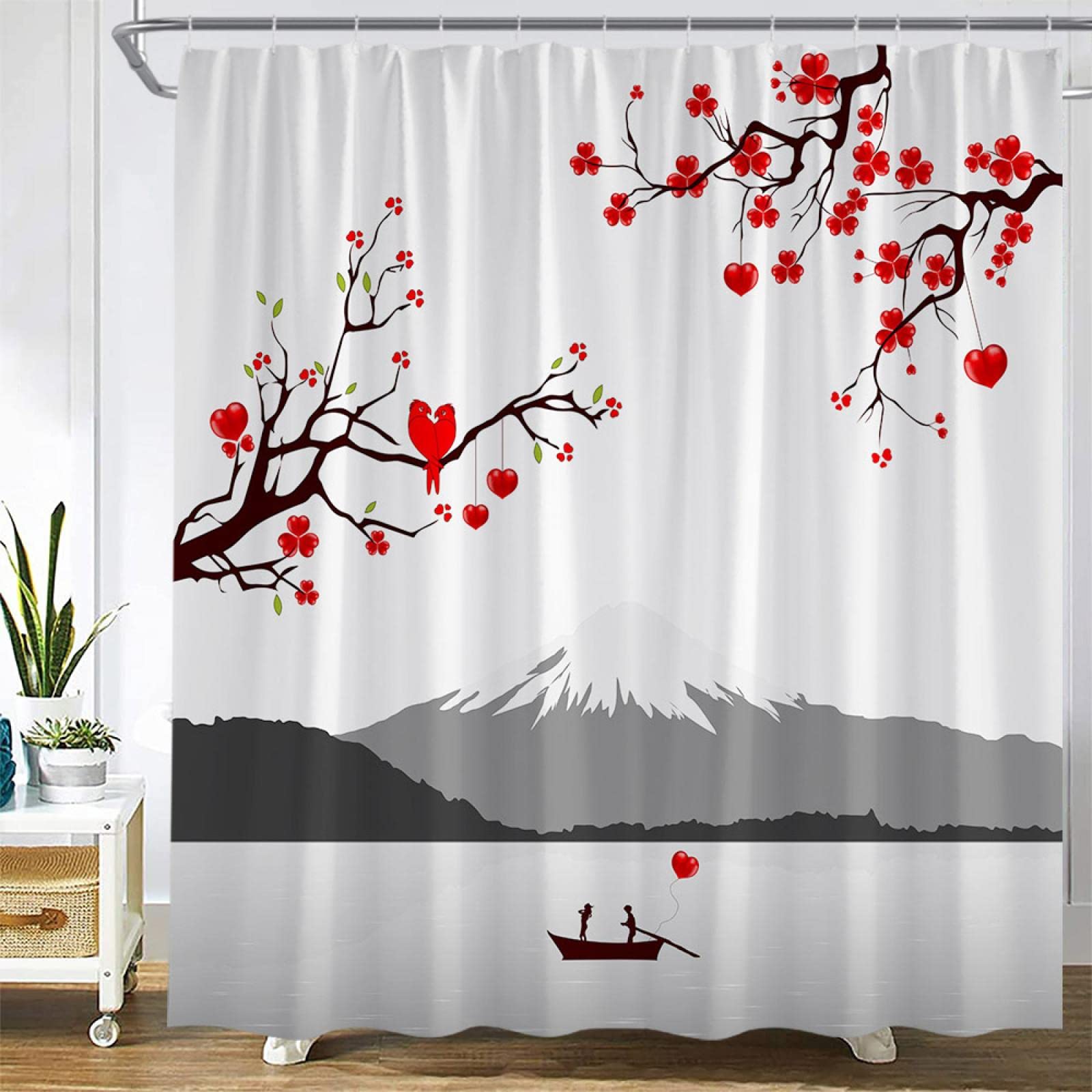 Rideau de douche en tissu polyester 110x220cm fleuri rose pour baignoire et douche moderne