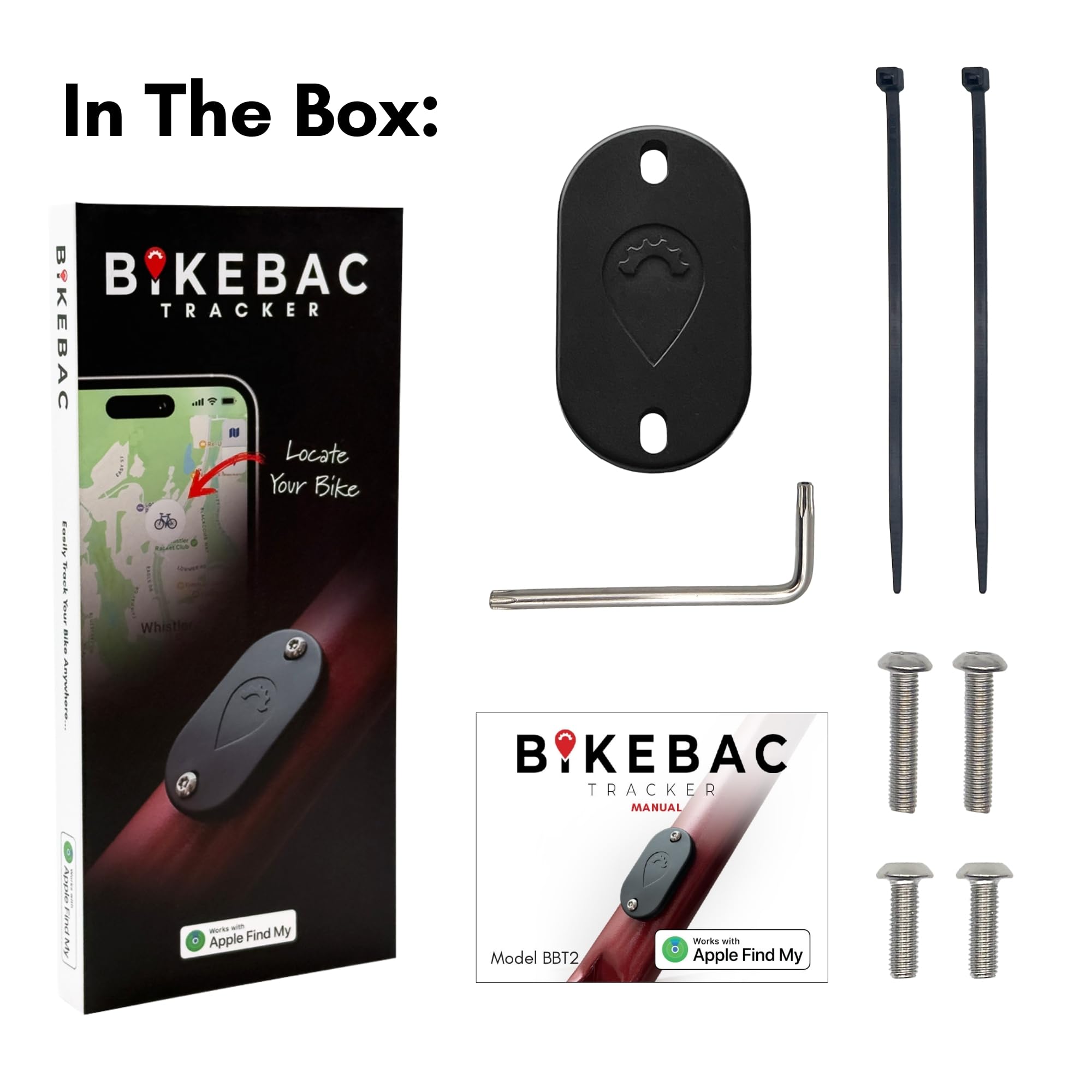 Bikebac Localizzatore per bicicletta, funziona con Apple Find My, impermeabile, batteria da 12 mesi in su, non richiede Airtag