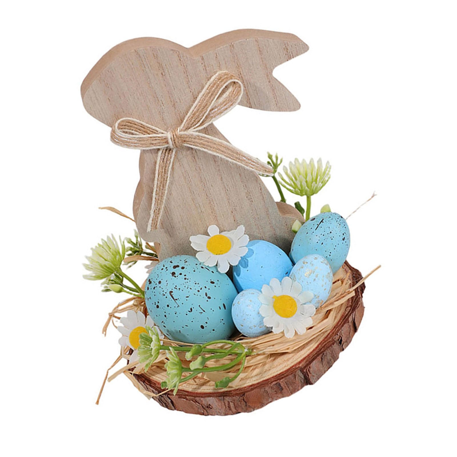 Kalttoy Lake Blue Wooden Easter Hare Figurine Ornament Animal Sculpture Holiday Decoration For Mantels Shelf Tabletop Display Hand Carved Wooden Easter Hare