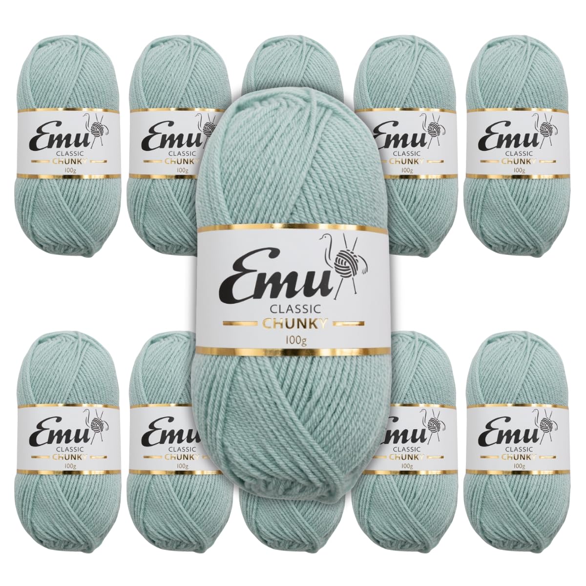Emu Classic Chunky Acrylic Yarn 100g Balls 164m, Pack of 10, Glacier - 143