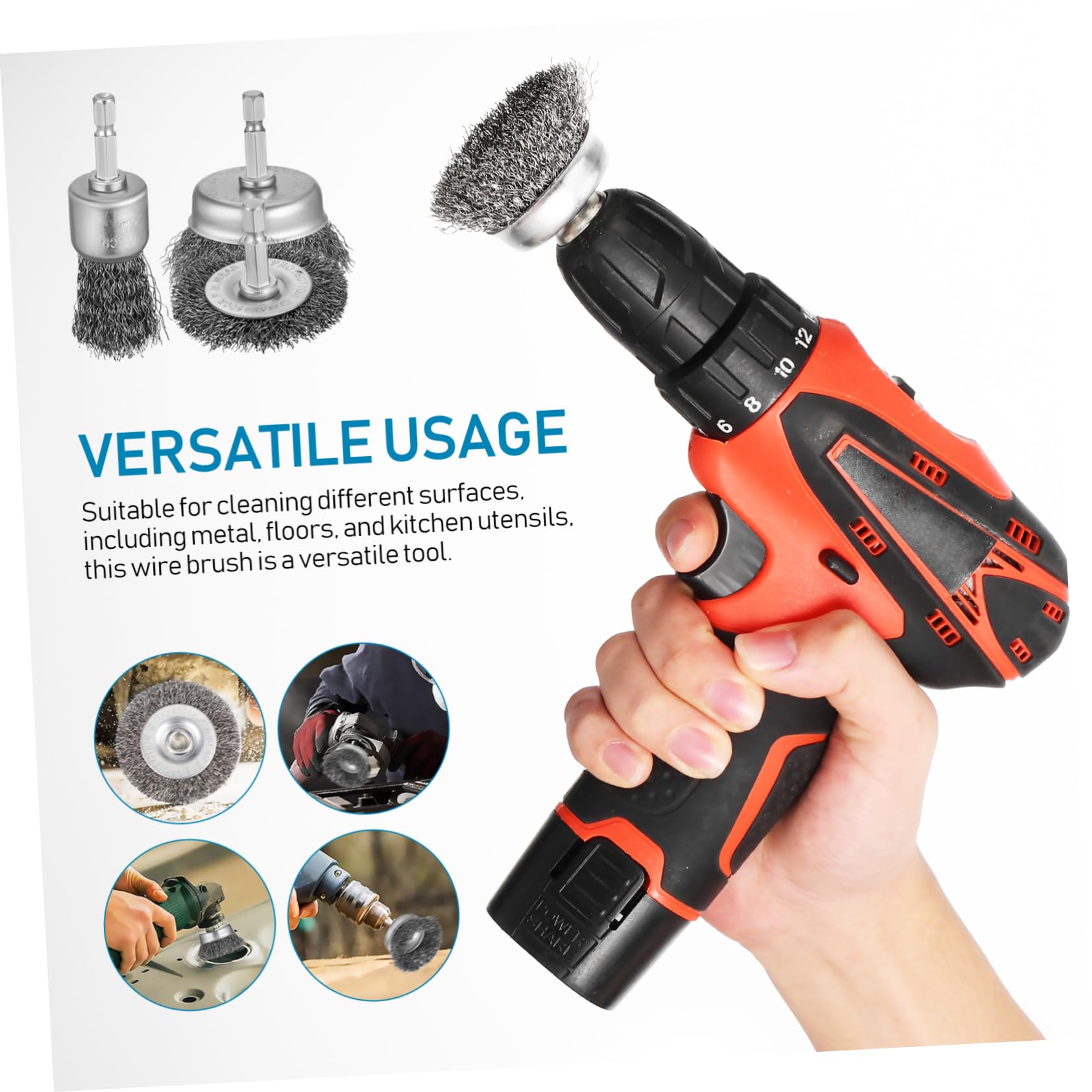 Lot de 15 Brosses Métalliques pour Perceuse, Brosse à Roue en Fer Zingué Tige, Nettoyage du Métal Bois