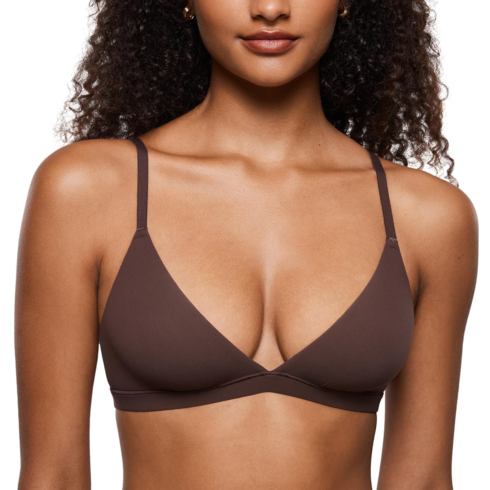 INLYRIC Women's Inbarely Triangle Bralette Plunge Unlined Seamless Bra Wireless Soft Comfort Bras Hazelnut XS