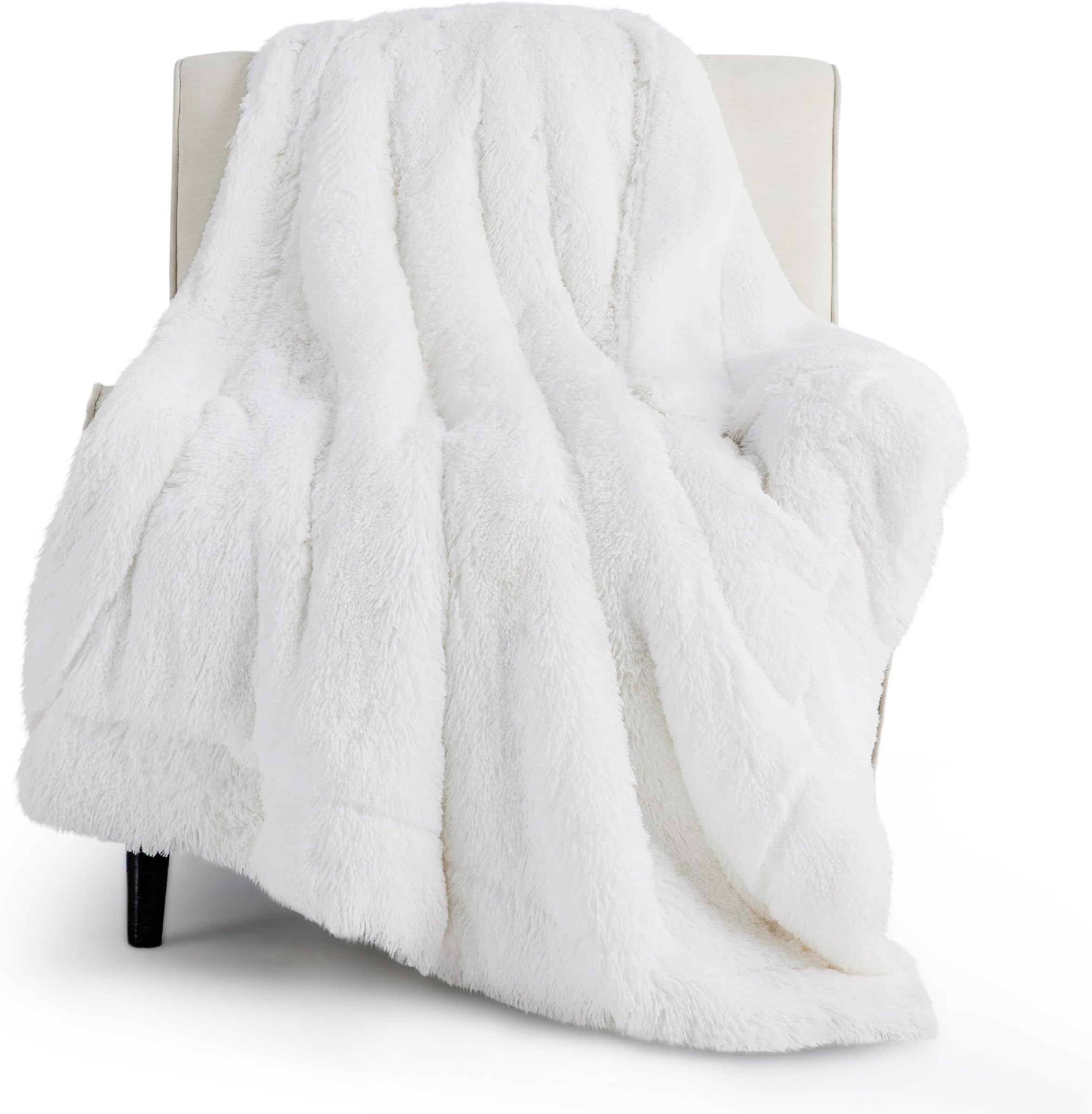 Soft Fuzzy White Faux Fur Throw Blanket, 50x60 Inches, 640 GSM