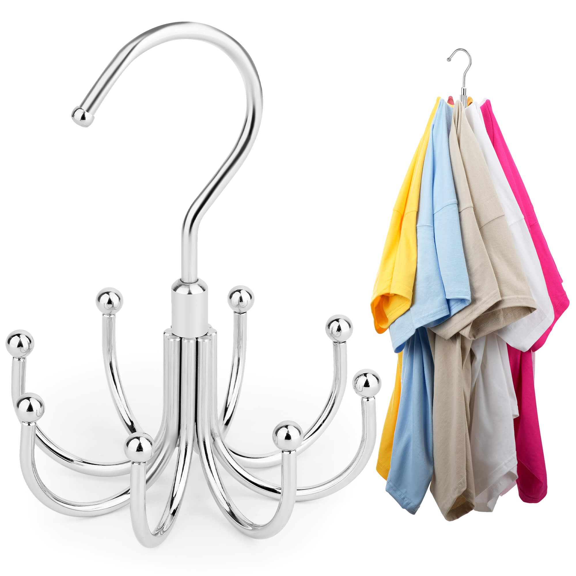 ZEDODIER Paquete de 2 perchas para ahorrar espacio para ropa, perchas giratorias resistentes para camisas con 16 ganchos, organizador de múltiples camisas antideslizantes para camisetas, sudaderas con