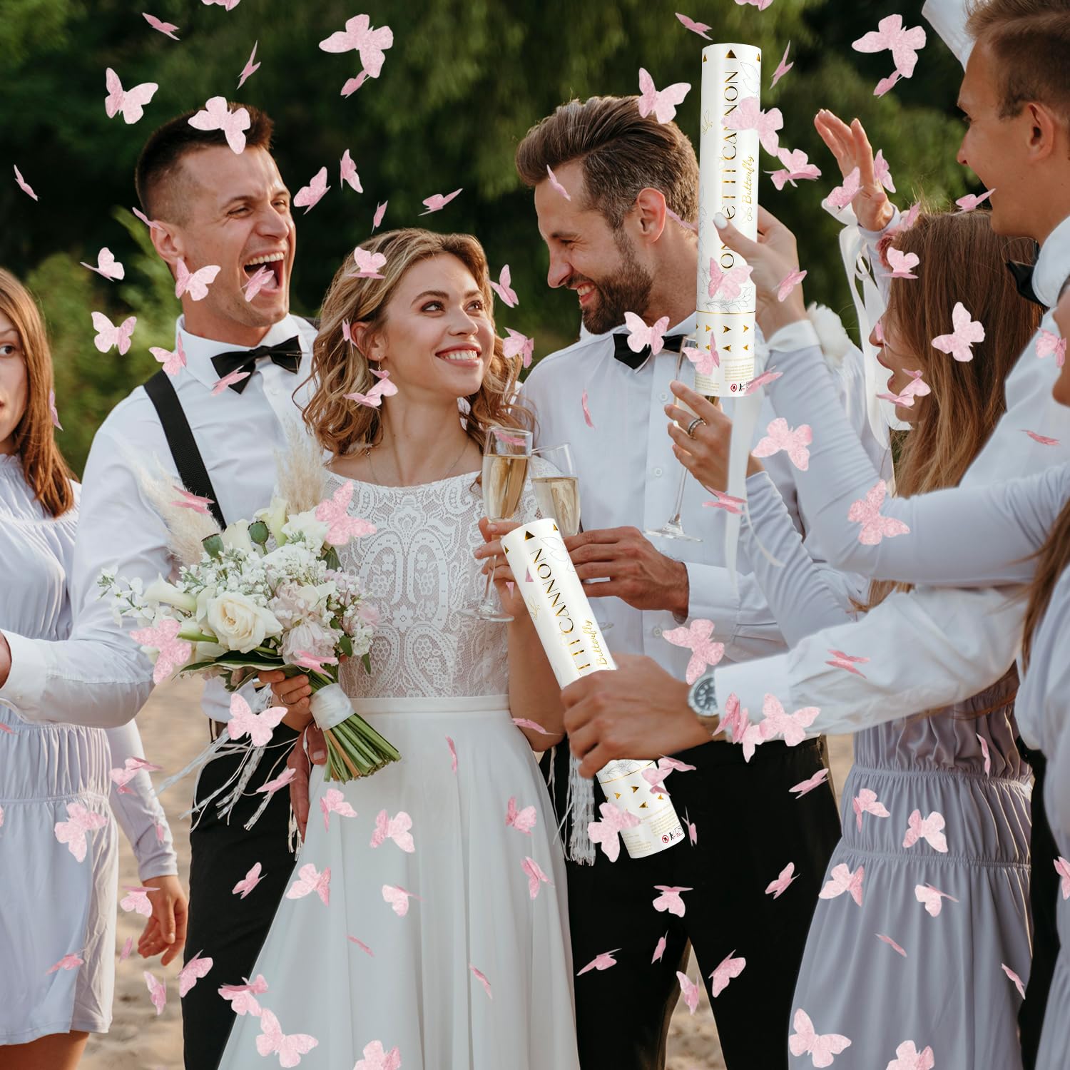 Confezione da 12 coriandoli a forma di cannone a farfalla, 30,5 cm, rosa, per matrimoni, compleanni, lauree, anniversari, addio al nubilato, San Valentino, Natale, Capodanno