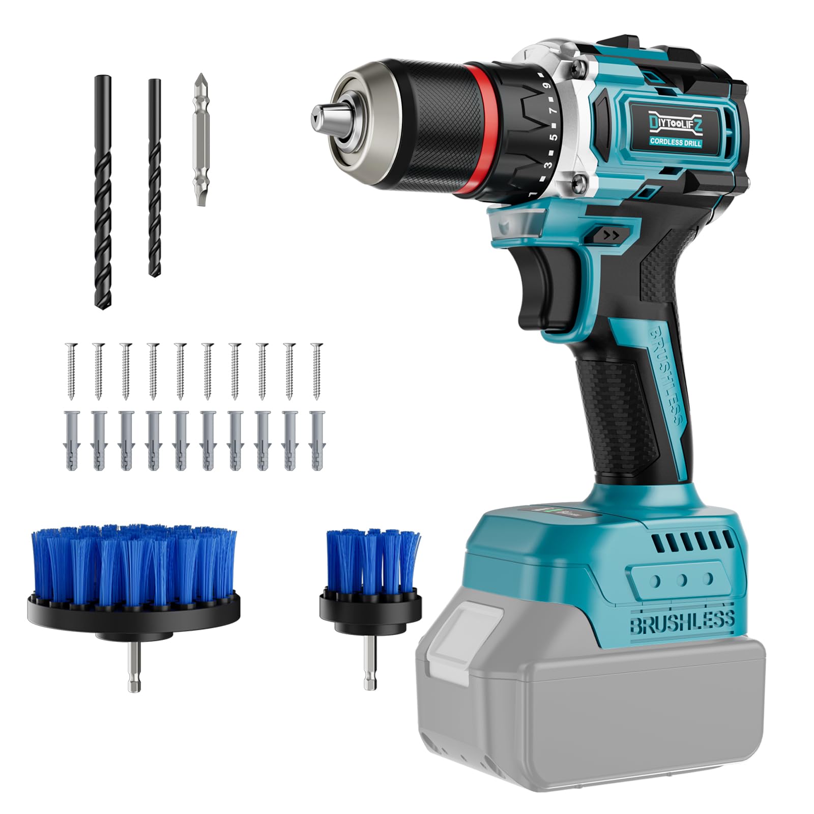 DIYtoolifz Power Drill Cordless Compatible with Makita 18V Battery,1/2" Brushless Electric Drill Set,440 In-lbs(50N.m) Electric 18V Drills Driver Tool