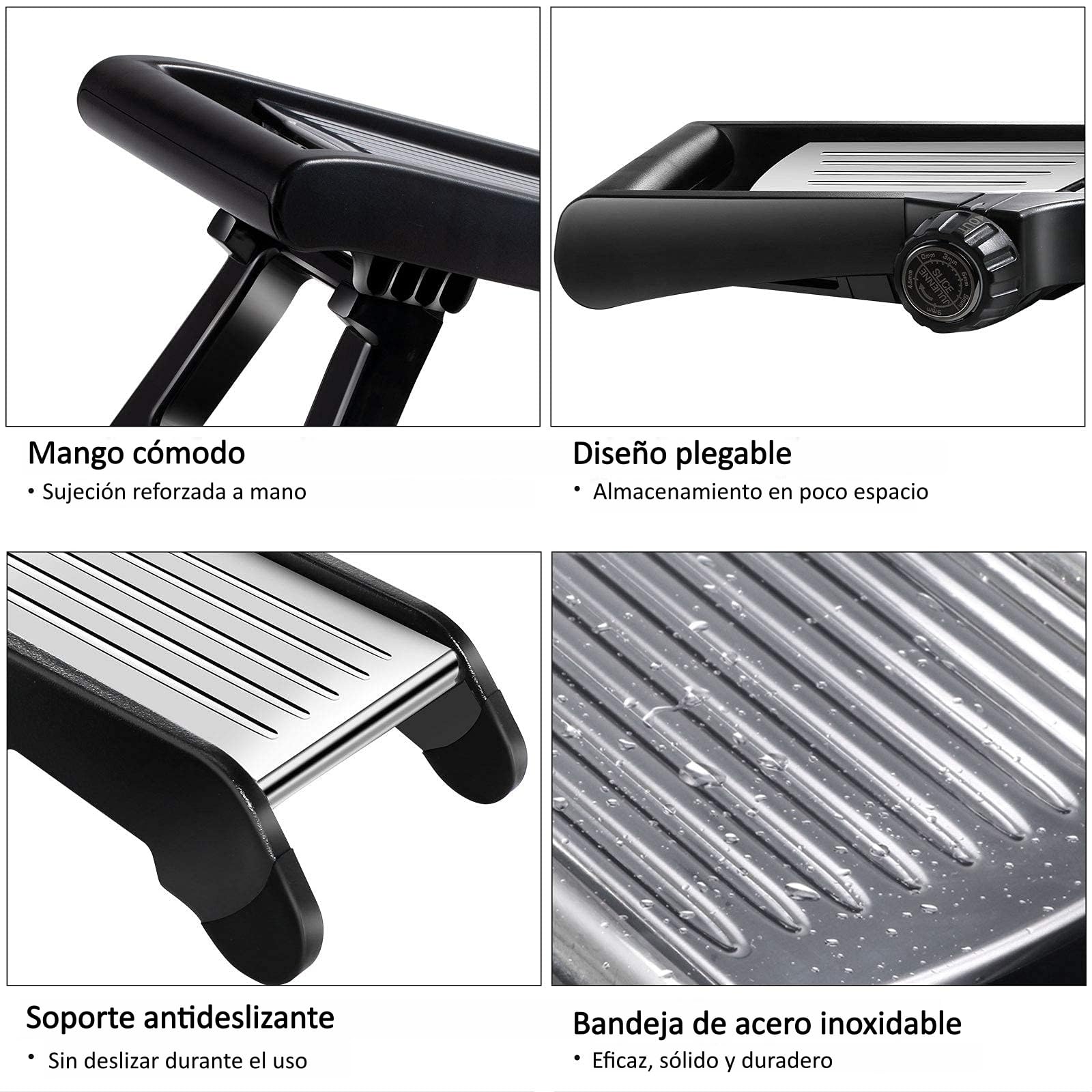 Mandolina Multifunción de Acero Inoxidable, Cortador Verduras de Cocina Ajustable con Múltiples Formas de Corte Integradas en 1 Hoja Afilada, Mandolina Japonesa para Rebanada y Julienne