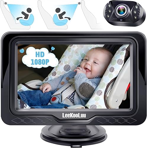 LeeKooLuu Cámara de coche para bebé, pantalla HD 1080P, espejo de coche, asiento orientado hacia atrás, visión completa de cristal infantil LK12