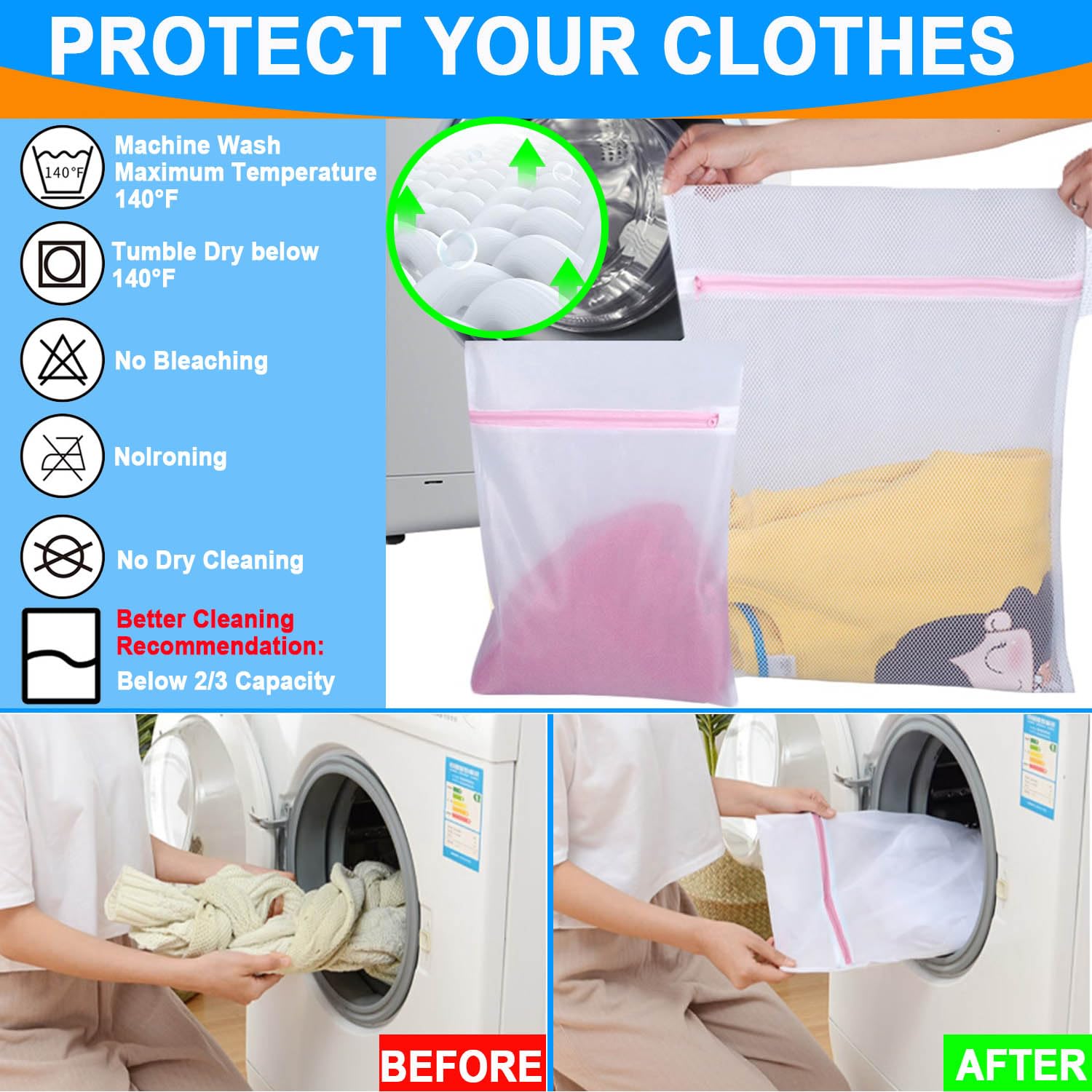 Prezon Sacchetti per Biancheria, Sacchetti per Lavatrice, Borsa per la Biancheria in Rete Riutilizzabili e Durevoli per Camicette Delicate, Calze