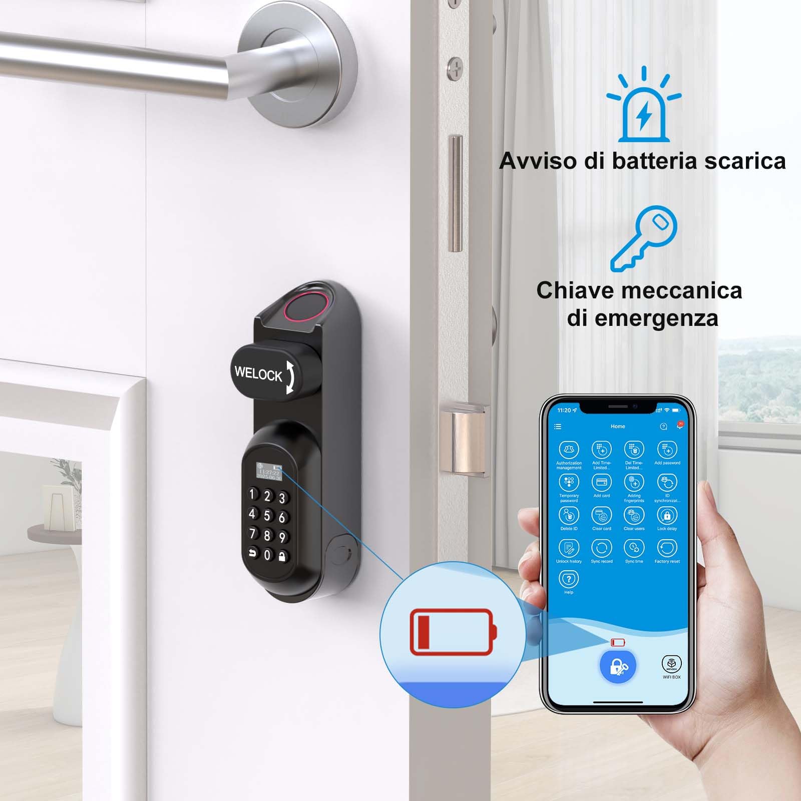 WELOCK U81 Serratura Smart,Serratura con impronta digitale con password,Bluetooth App,scheda RFID,Serratura Elettronica per Spessore 50-95mm,Facile da installare