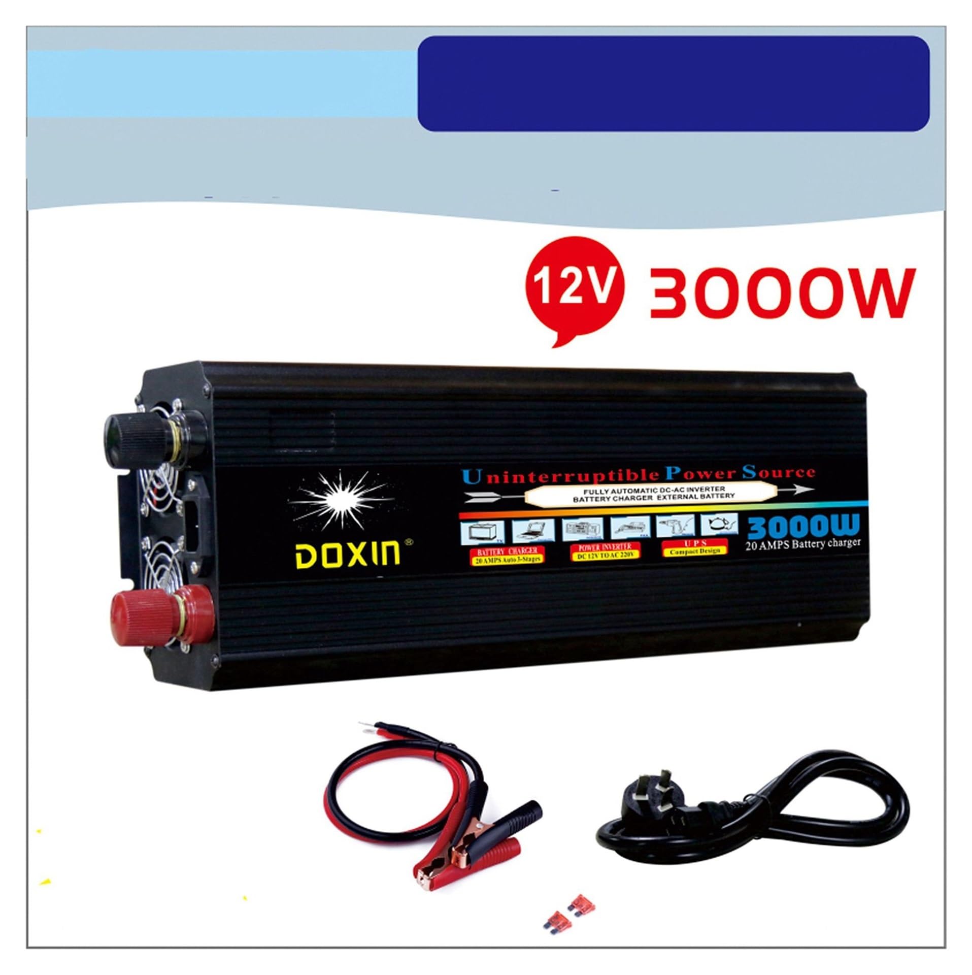 Fuente de alimentación ininterrumpida UPS de Onda modificada de 3000W y función de Carga con inversor de Coche con batería de Viaje con Pantalla LED (Size : 12V 110V)
