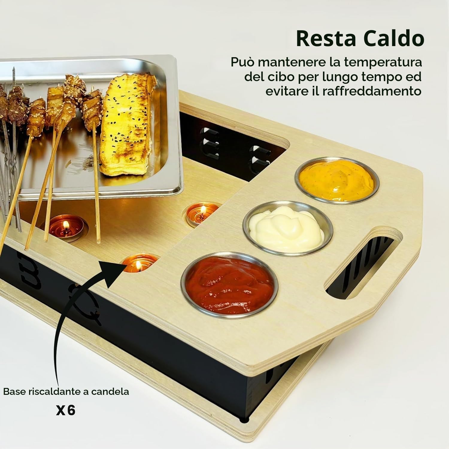ScaldaVivande per la Carne, Scalda Cibo con Teglia e Bocchetta in Acciaio Inox, Materiale Ecologico, Scalda Vivande Portatile per Feste, Barbecue, Party (Senza Luci)