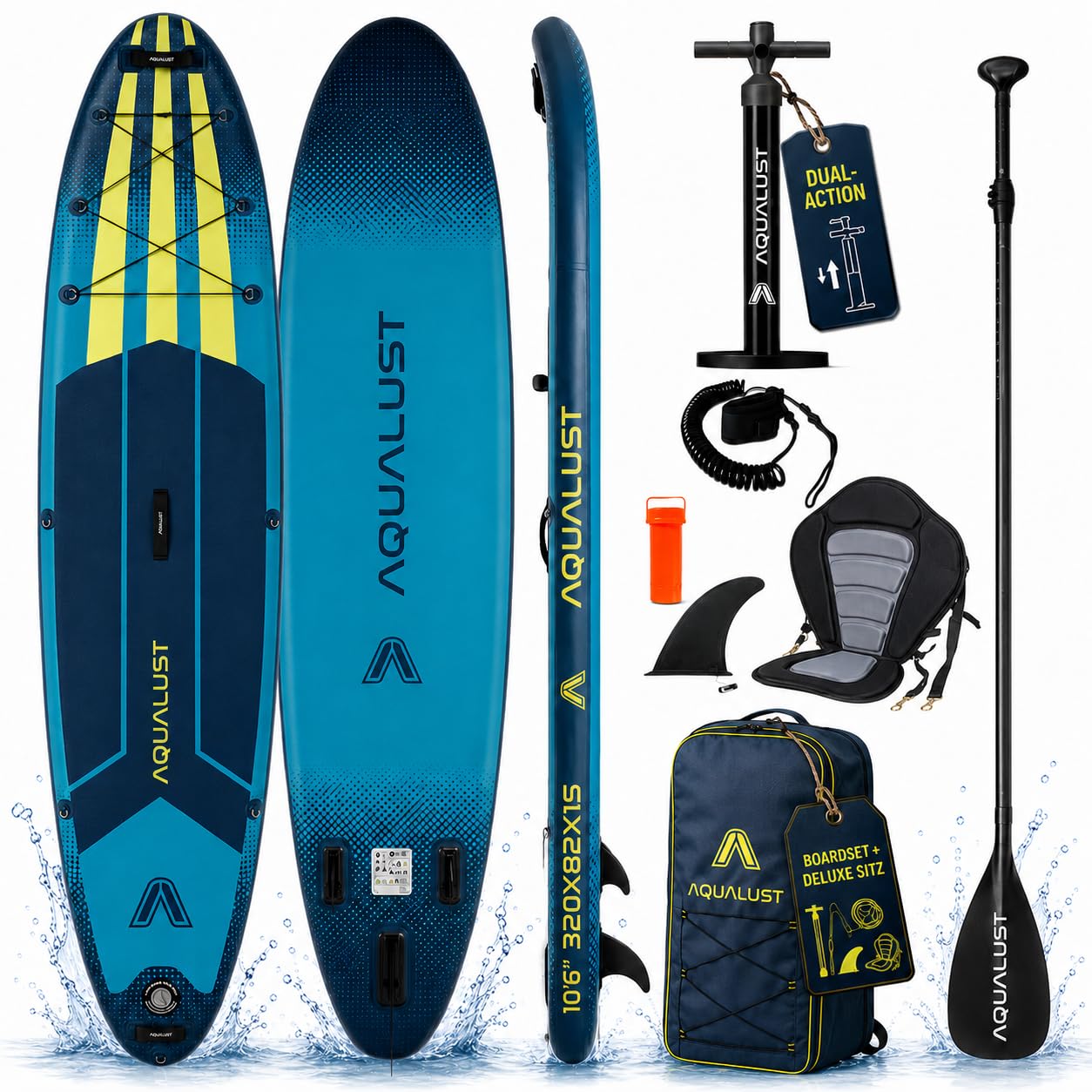 SUP Board aufblasbar Paddel Standup Paddle Stand Up Paddling | 365×84×15cm, 170 kg Traglast, Türkis, Boardset mit Pumpe, Finne, Leash und Rucksack