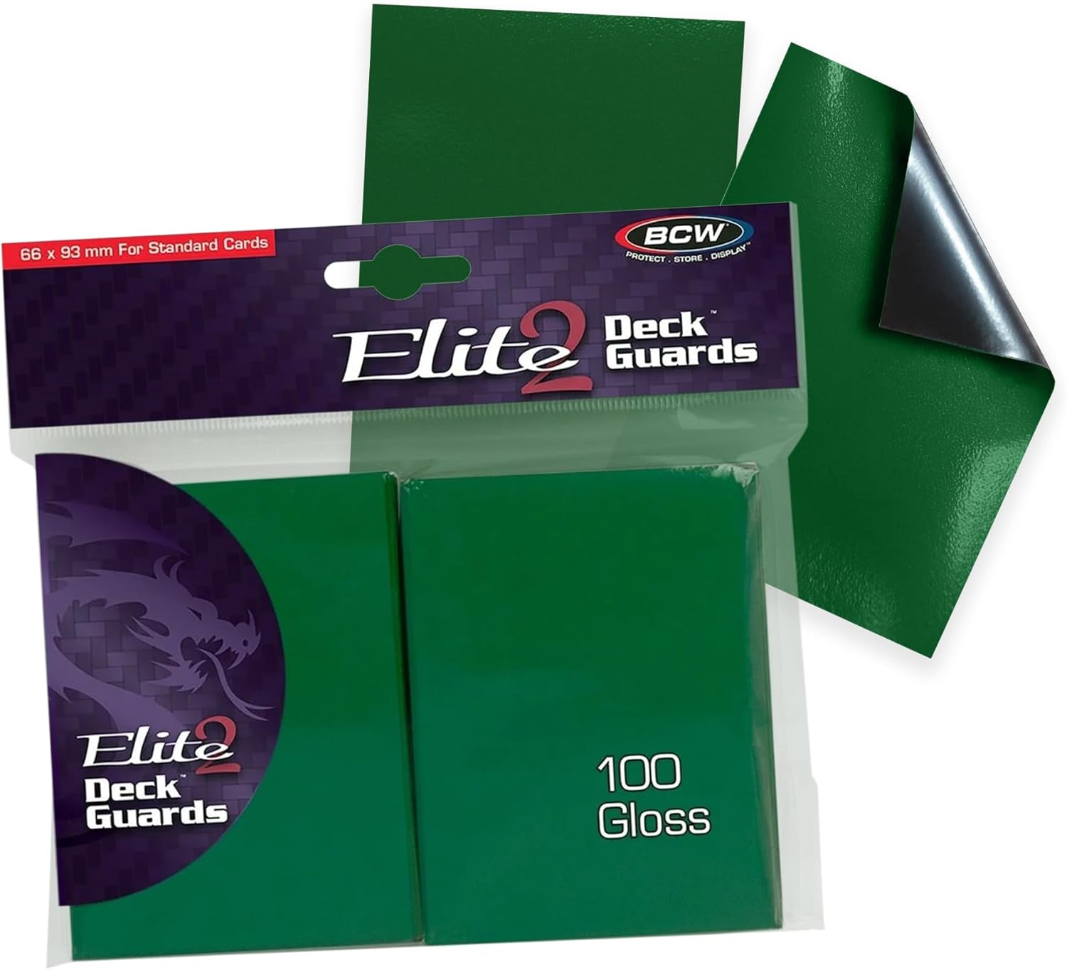 BCW Elite2 Glossy Card Sleeves – Green | Crystal-Clear Front | Textured Back | Fits 2.5" x 3.5" Cards - 100 Ct