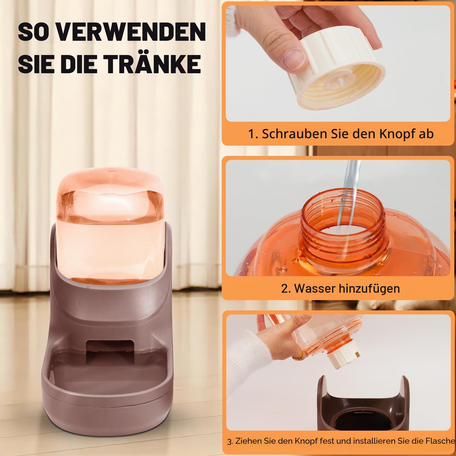 Automatisches Futter- und Wasserspender für Hunde, Katzen, Futterspender und Wasserspender, 3,8 l, 2-in-1 Katzenfutter, Wasserspender für kleine, mittelgroße und große Haustiere (Gray)
