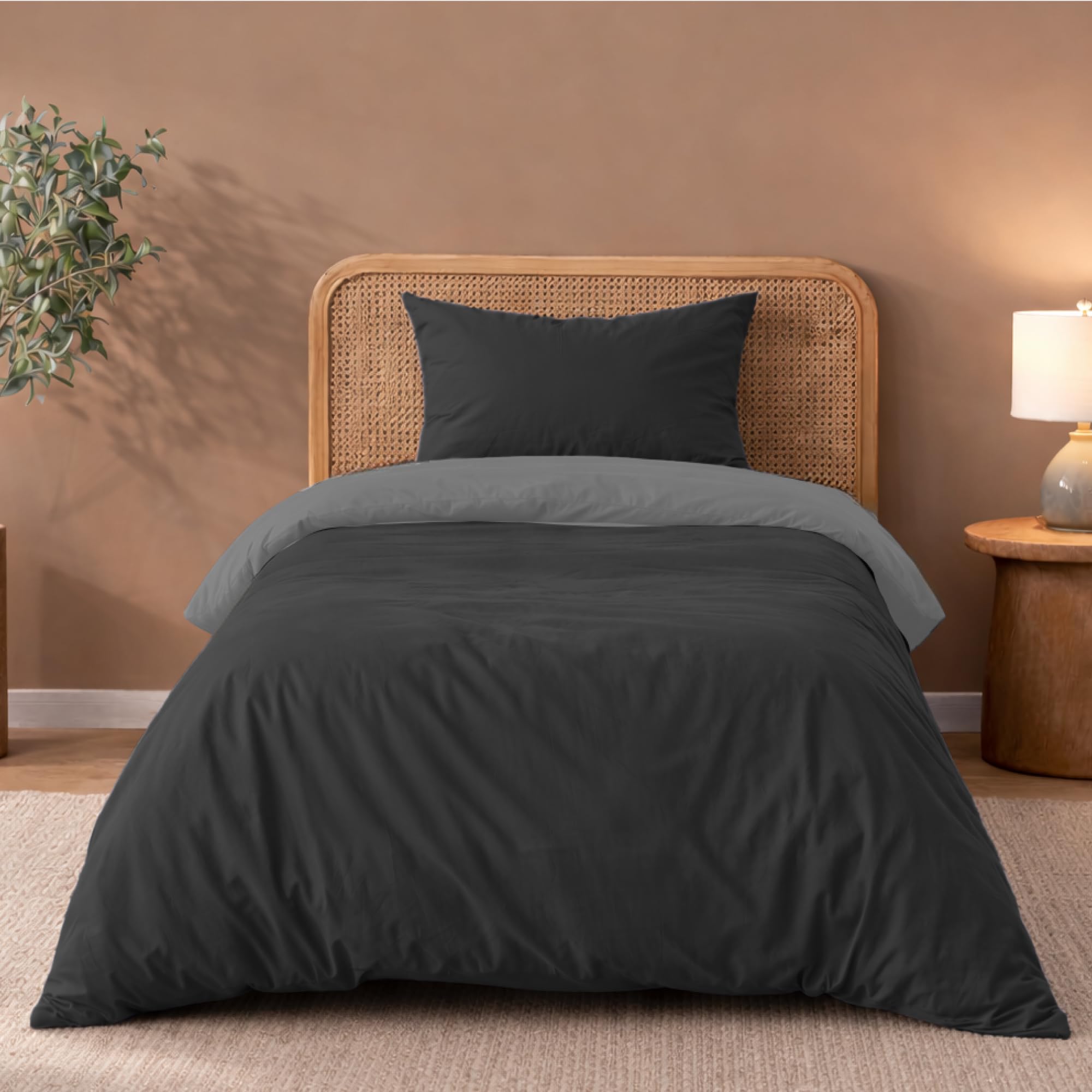 Twinzen Funda Nordica Cama 135 x200cm Reversible Gris Oscuro/Gris Claro, con 1 Funda de Almohada de 50x70 cm - Fundas Nordicas Cama 135 Microfibra - Oeko-Tex