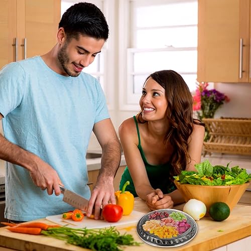 Miniatura 5 de 15 bandejas divididas para servir, bandeja redonda de plástico para aperitivos con tapa transparente, recipientes desechables de 10 pulgadas,