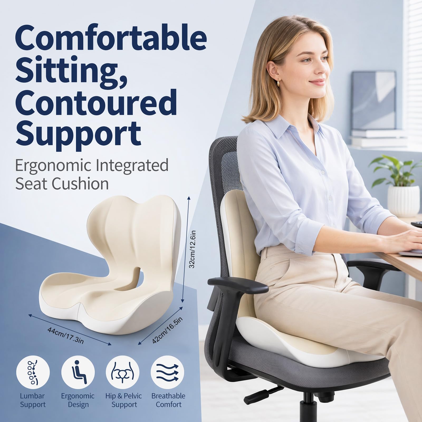 CEWROM Cuscino ortopedico con schienale, cuscino ergonomico con schienale, cuscino per coccige in memory foam, adatto per sedie da ufficio, auto, sedie a rotelle e uso domestico