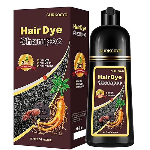 GURKOOYD Champú de color para cabello gris, tinte natural 3 en 1 para mujeres y hombres, café de larga duración para oscurecer 16.9 fl oz (café)