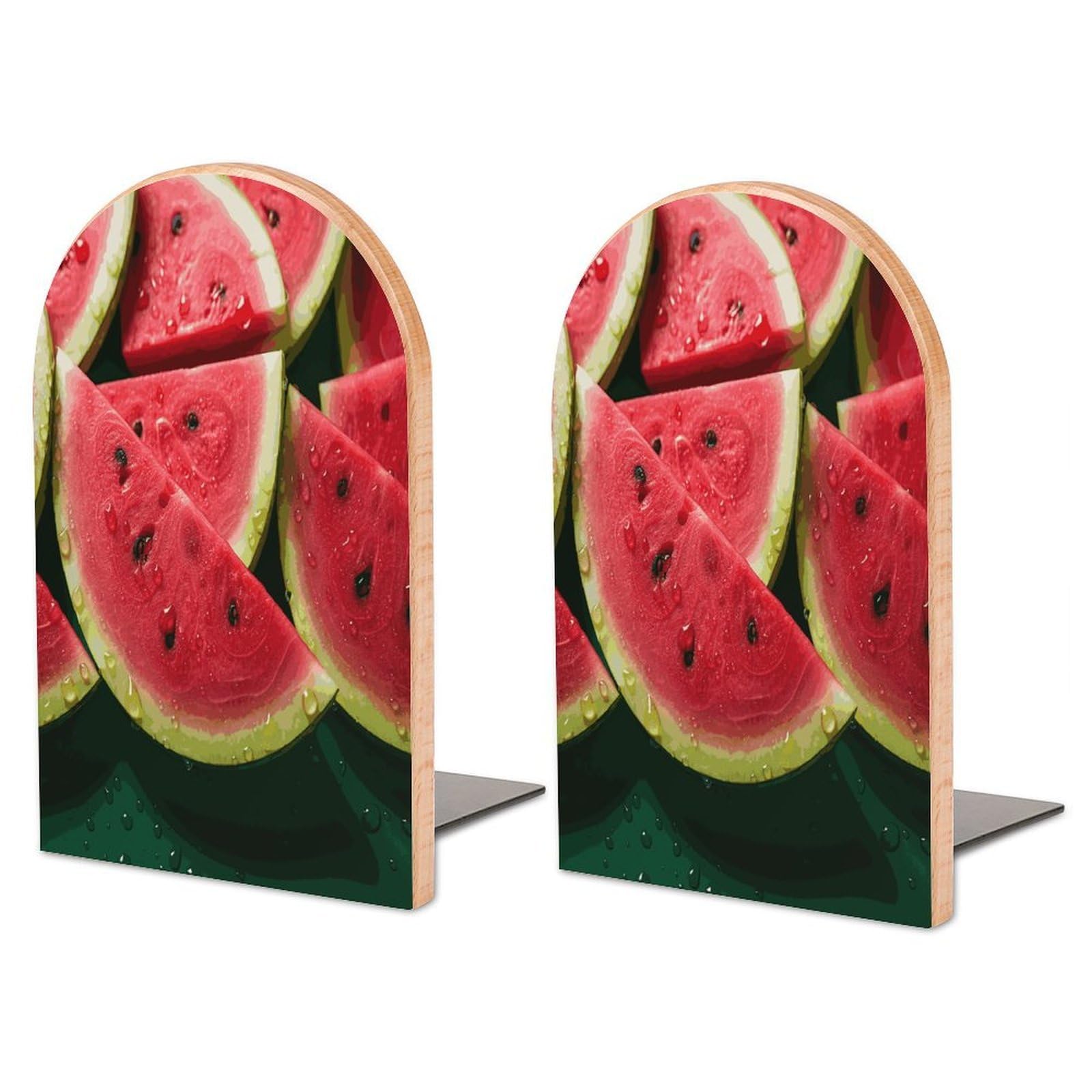 Large Watermelon Beautiful Book End with Metal Base Fashion Heavy Duty Bookend Exquisite Wooden Bookends Non-Skid Book Stopper for Shelves Books Organizer for Office Home 1 Pair
