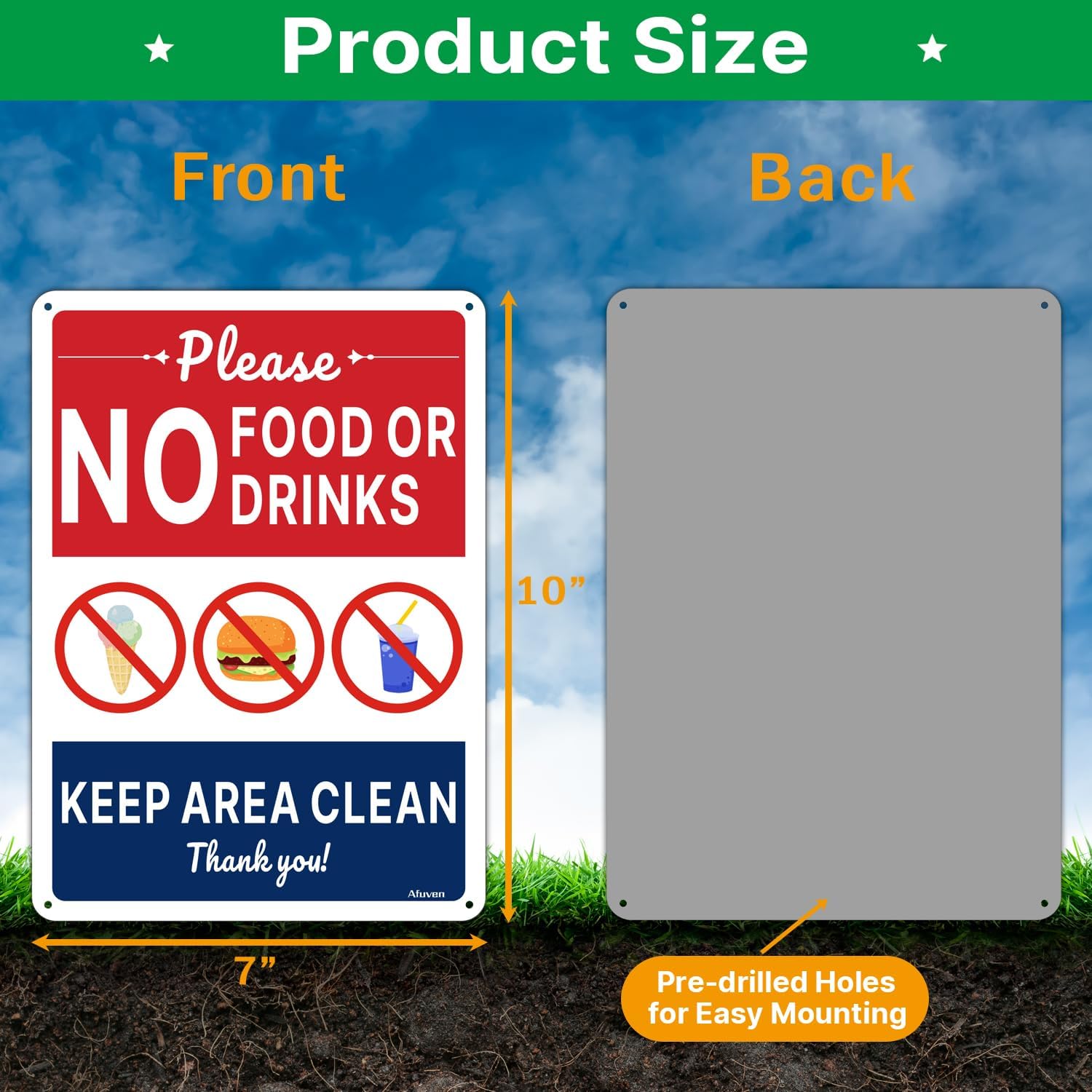 No Food or Drink Keep Area Clean Signs 10 x 7 Inches Rust Free Aluminum Weatherproof Easy to Install Outdoor Use 2 Pack