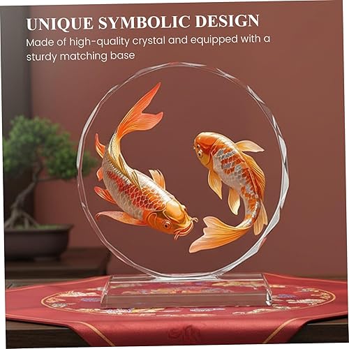 Miniatura 5 de Adorno de pez doble Feng Shui para riqueza y perseverancia, gallo de Año Nuevo chino y decoración de cristal de lichi para el hogar, escritorio
