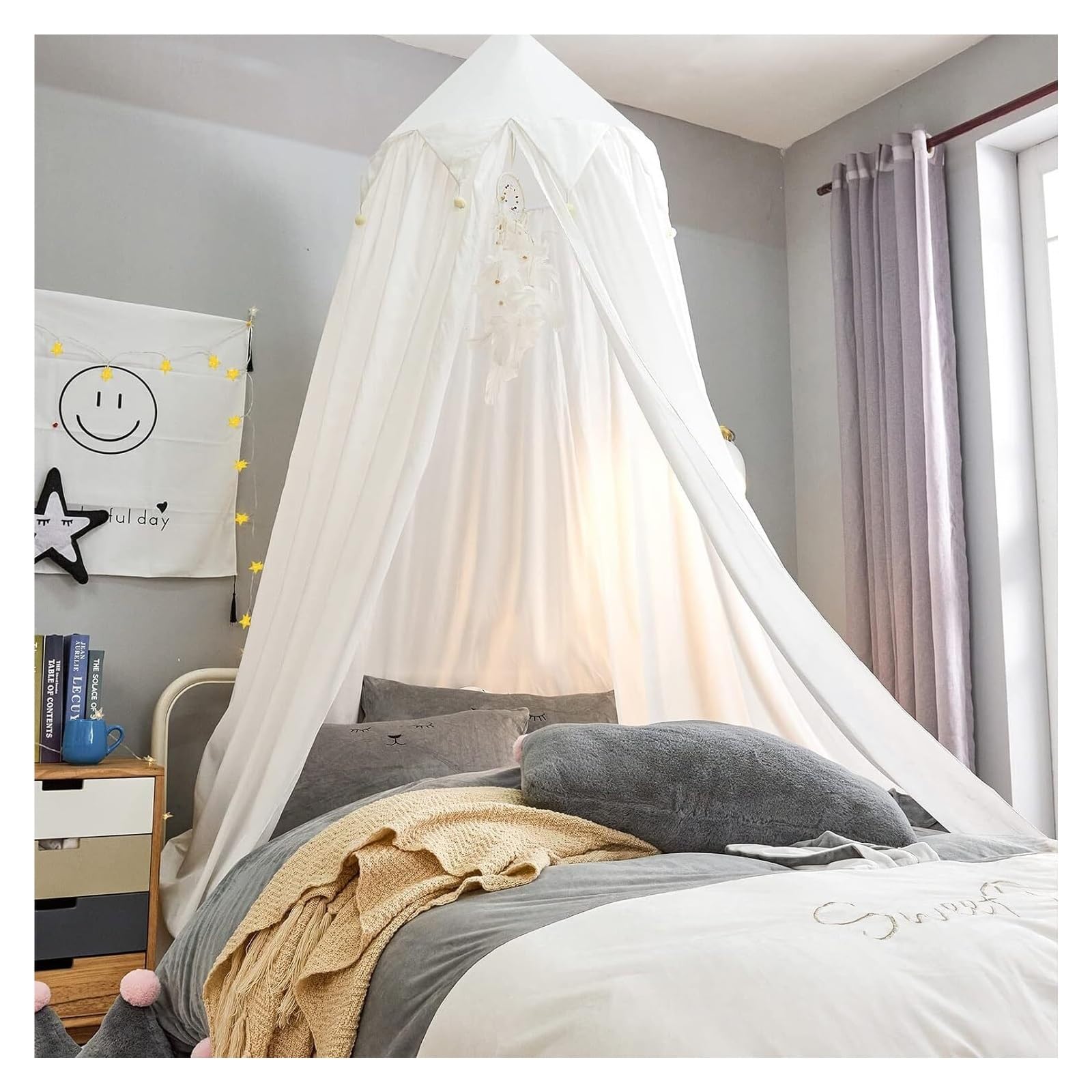 Tenda da Letto, Baldacchino da Letto, baldacchino sospeso a Cupola Rotonda for mazzetta for Bambini Arredamento della Camera for Angolo di Lettura Castello Gioco for Interni ed Esterni(White)