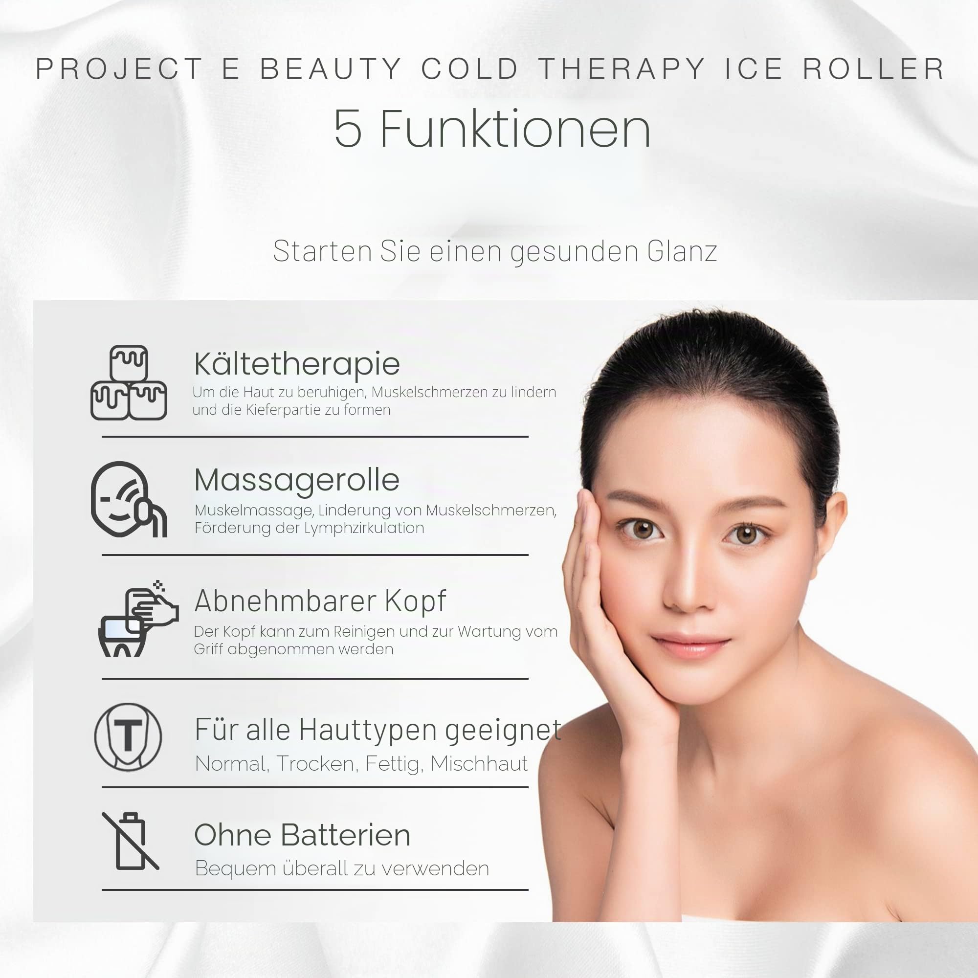 Project E Beauty Eisroller Kältetherapie | Gesicht Auge Körper Massage Massagegerät unter den Augen Schwellungen Aufhellen Abkühlen Falten Straffen Dunkle Ringe Reduzieren Muskelkater Schmerzlinderung