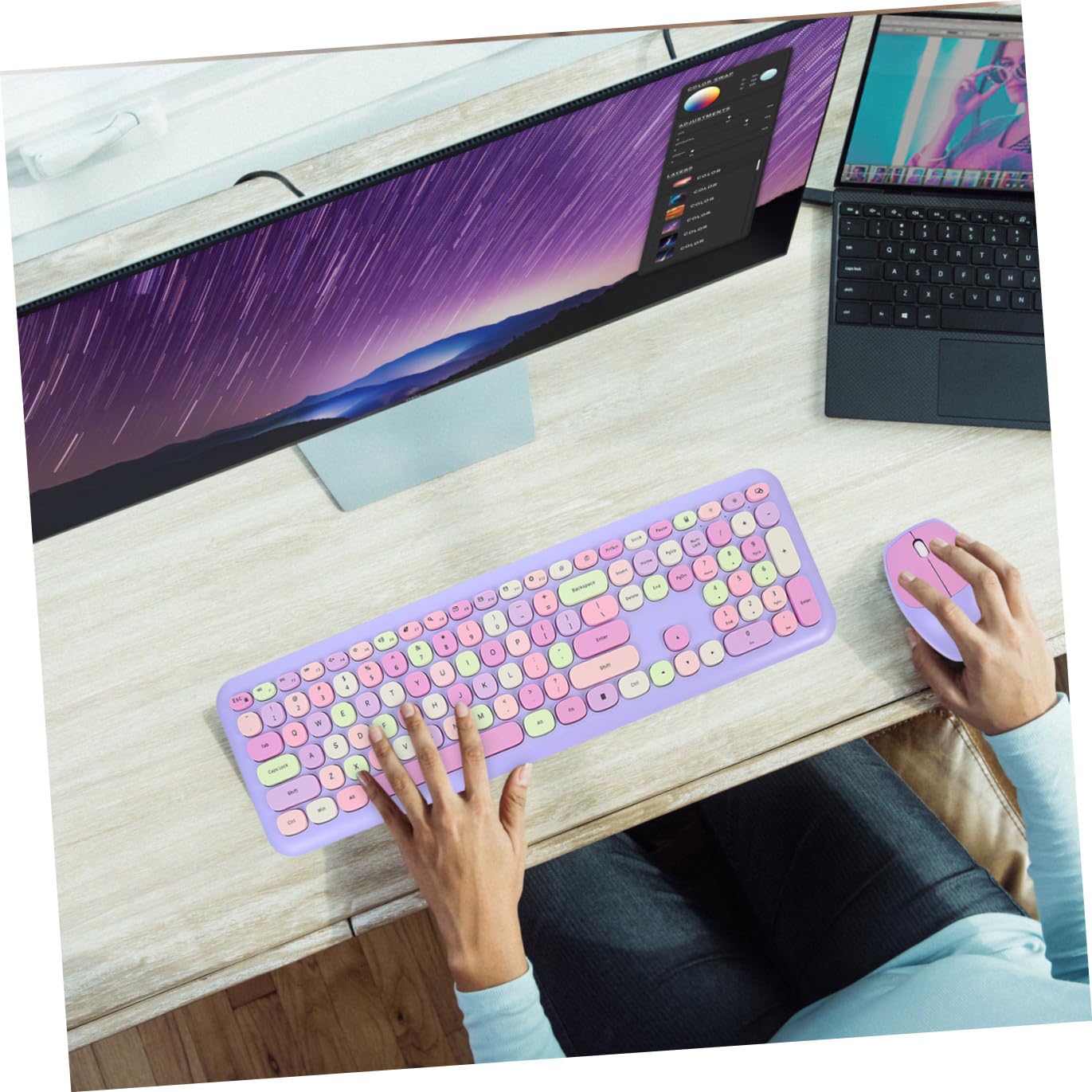 DOITOOL Pack Teclado y Ratón Inalámbrico Material Escolar de Oficina Diseño Ergonómico 110 Teclas Compatibles Portátil y Pc