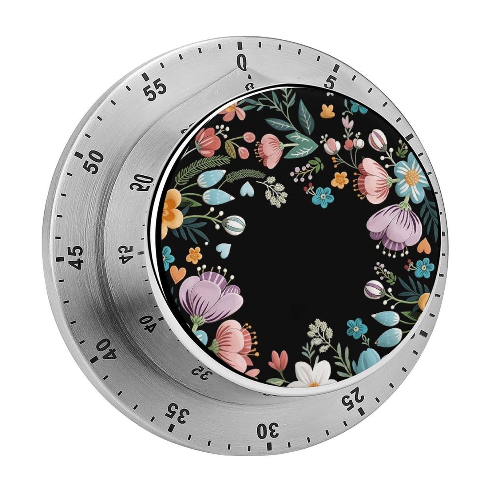 Colorful Florals Kitchen Timer for Cooking Chef Cooking Magnetic Timer Loud Alarm Mechanical Desk Stainless Countdown Reminder