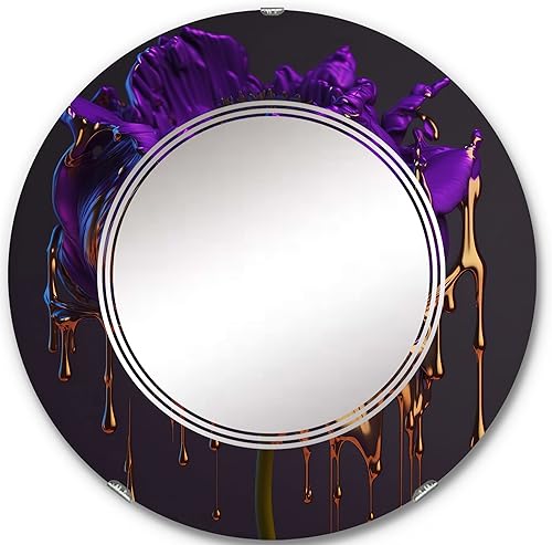 DesignQ Purple Peony Liquid Gold I- Vanity Mirror, Bathroom Mirrors, Wall Mirrors for Living Room, Bedroom - Oval Mirror - Large 20'x30', 24'x36'