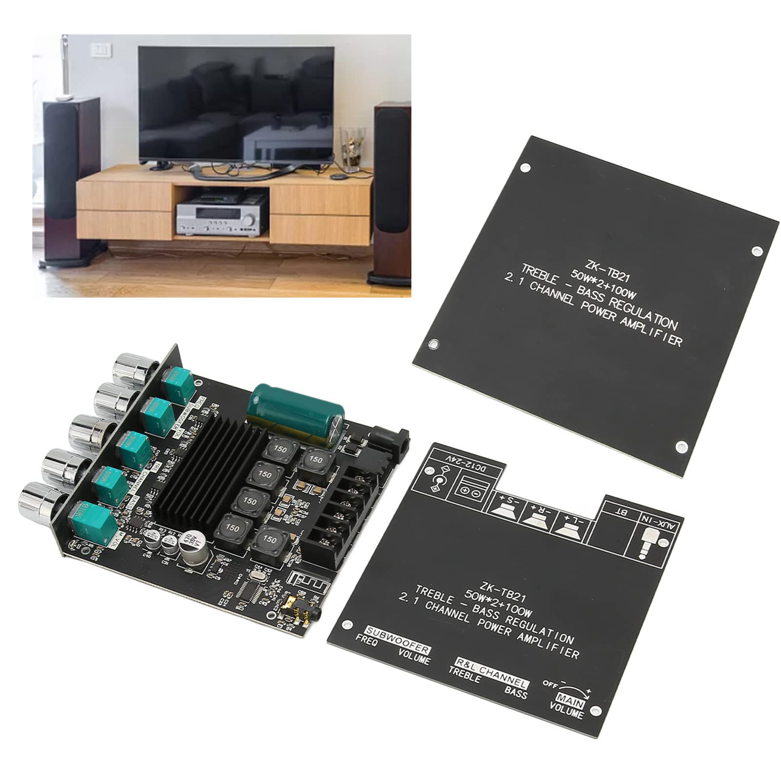 Septpenta Carte D'Amplificateur Numérique Stéréo Bluetooth 5.0,Entrée Bluetooth et Entrée AUX 2 Modes D'Entrée Sonore Module D'Amplificateur de Puissance Sonore Bluetooth avec Tonalité