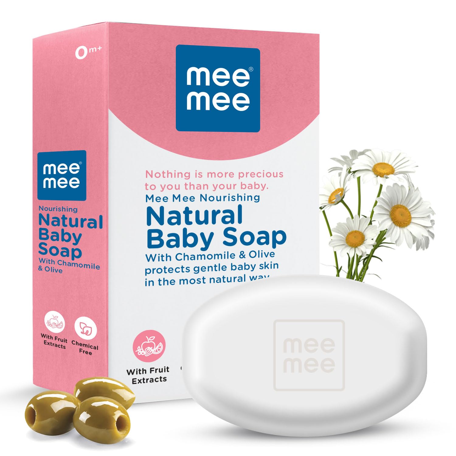 Mee Mee Baby Soap: Chamomile & Olive Extracts, Dermatologist-Tested for Gentle Baby Skin, Paraben-Free, No Chemicals, Tear-Free, Suitable from Birth, 75g