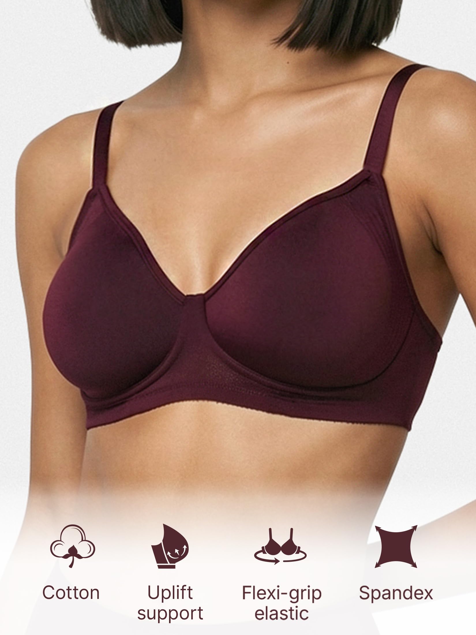 Enamor A042 Side Support Shaper Stretch Cotton Everyday Bra - Non-Padded, Wire-Free & High Coverage Purple 2