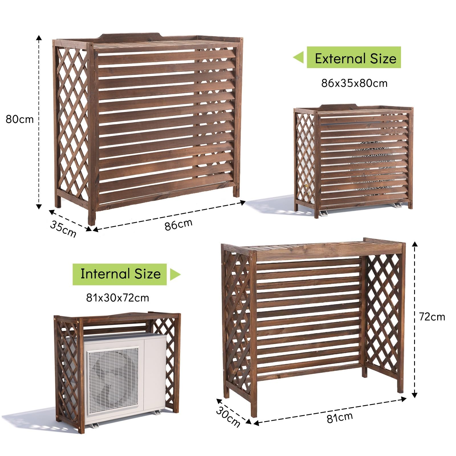 Cubierta Aire Acondicionado Exterior Madera Protector Aire Acondicionado Exterior Grande Valla De Madera Cubre Balcones Exterior Puesto De Flores Para Jardín Balcón Decoración Terraza(86x35x80cm)