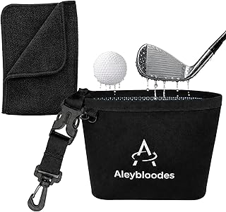 Golf Club & Ball Cleaner Bag, Portable Golf Ball Washer with Towel, No-Drill Pouch, Removable Clips, Machine-Washable, Waterproof Golf Cleaning Pouch for On-Course